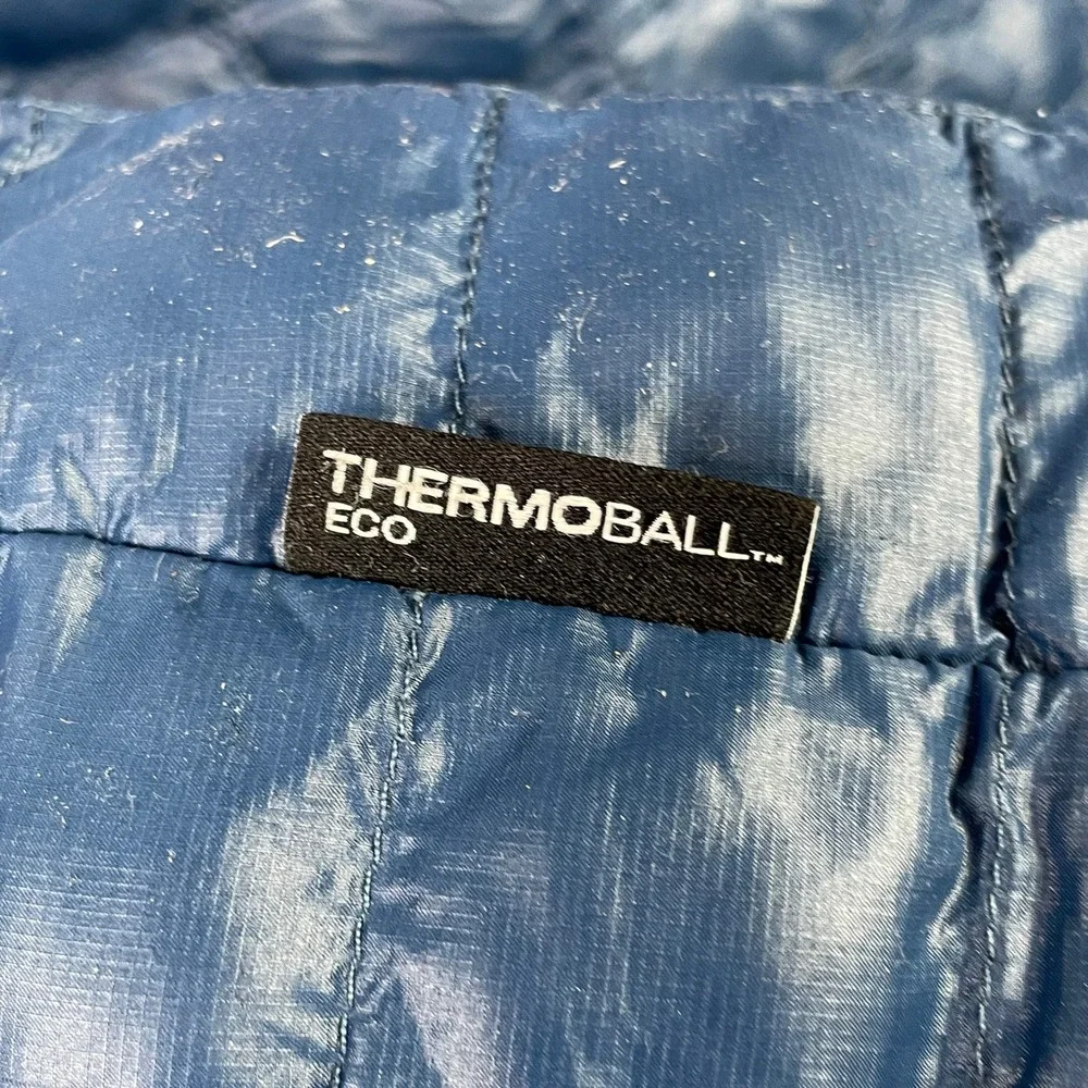 The North Face Thermoball Jacket Mens XL Blue Black Puffer Quilted Broken Zipper